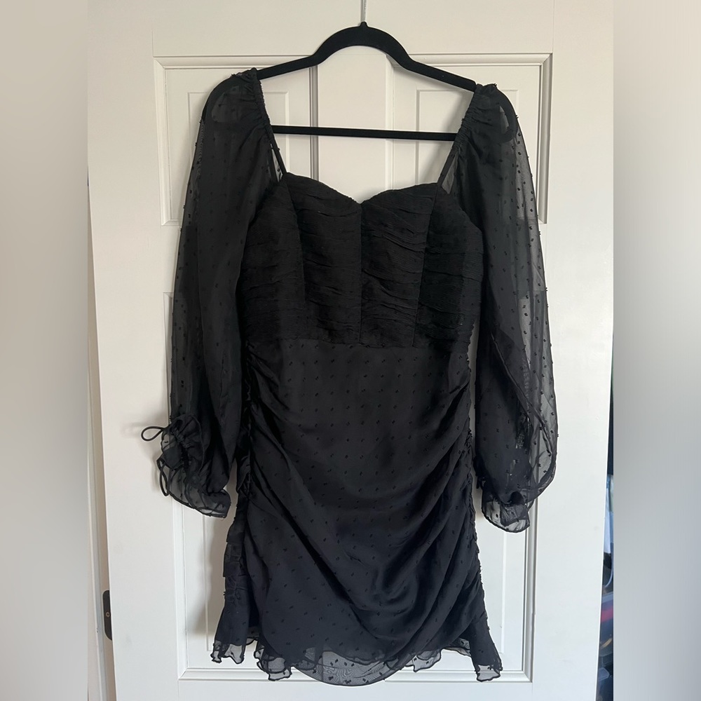 Black Long Sleeve Swiss Dot Dress